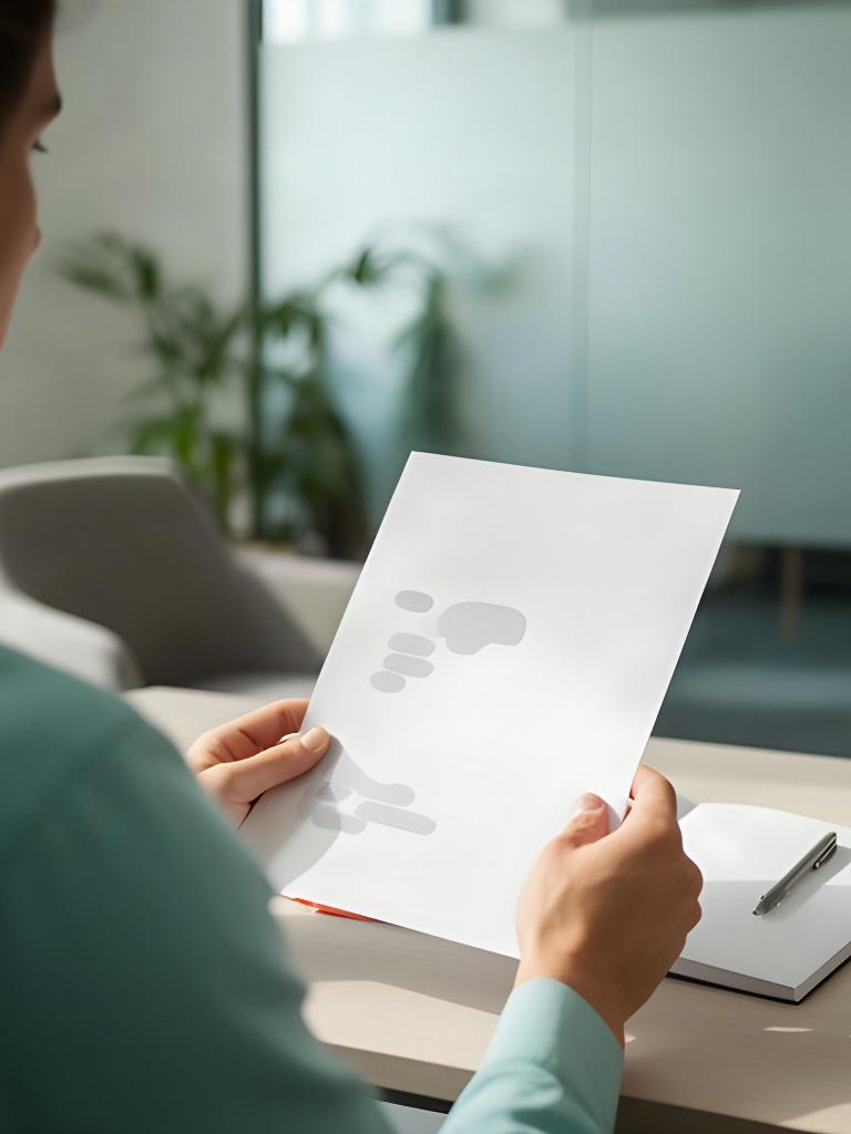 Person liest eine Datenschutzerklärung auf Papier in einem ruhigen Schulungsraum