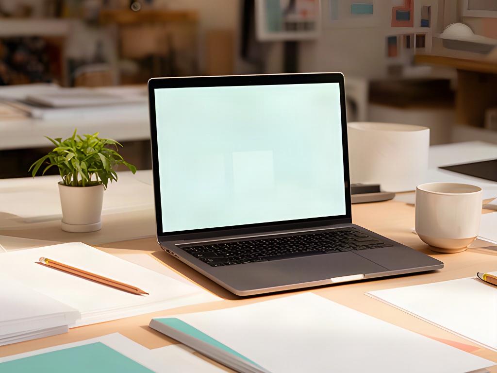 Offenes E-Mail-Fenster auf einem Laptop neben Unterlagen in einem Zürcher Grafikatelier
