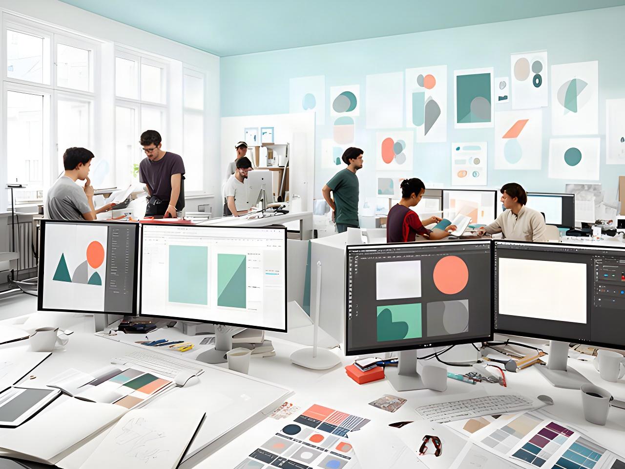 Kreative arbeiten in einem hellen Zürcher Designstudio an Plakaten und digitalen Entwürfen